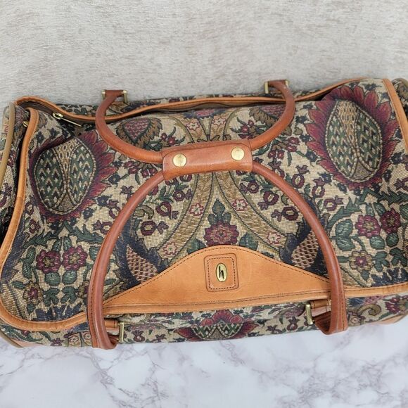 Hartman Vintage Tapestry and Leather Travel Bag Set Train Case and Duffle Bag - Picture 5 of 16